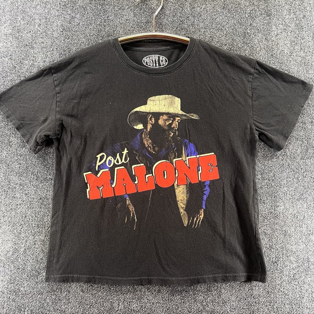 Post Malone  T-Shirt Womens XL Black Pop Hip Hop Boxy Slight Crop Short Sleeve
